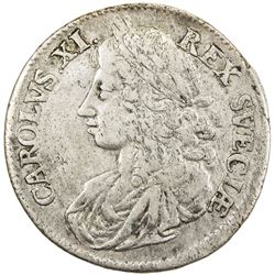 SWEDEN: Karl XI, 1660-1697, AR 2 mark, 1675. F-VF