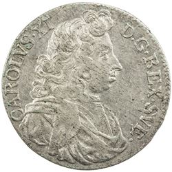 SWEDEN: Karl XI, 1660-1697, AR 2 mark, 1688. EF