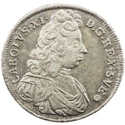 SWEDEN: Karl XI, 1660-1697, AR 4 mark, 1694. EF-AU