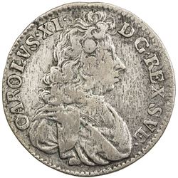 SWEDEN: Karl XI, 1660-1697, AR mark, 1689. F-VF