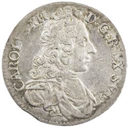 SWEDEN: Karl XII, 1697-1718, AR 2 mark, 1702. VF