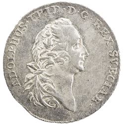 SWEDEN: Adolf Frederik, 1751-1771, AR 1/4 riksdaler, 1765. EF-AU