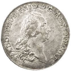 SWEDEN: Adolf Frederik, 1751-1771, AR riksdaler, 1770. EF-AU