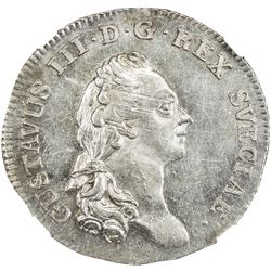 SWEDEN: Gustav III, 1771-1792, AR 1/6 riksdaler, 1789. NGC MS61