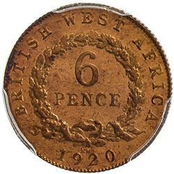 BRITISH WEST AFRICA: George V, 1910-1936, uniface brass 6 pence, 1920-KN. PCGS SP66