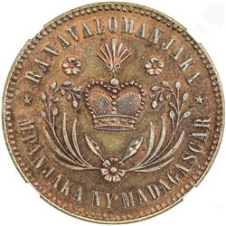 MADAGASCAR: Ranavalona III, 1883-1896, AE 10 centimes, 1883. NGC MS63