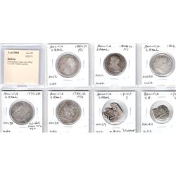 BOLIVIA: LOT of seven 2 reales coins