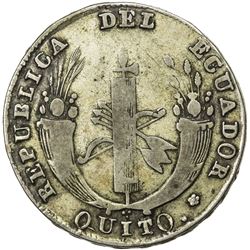 ECUADOR: AR 4 reales, 1843, KM-24, assayer MV, somewhat crude, Fine.