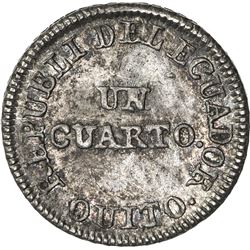 ECUADOR: AR ¼ real, 1849, KM-36, assayer GJ, lightly toned, EF to About Unc.
