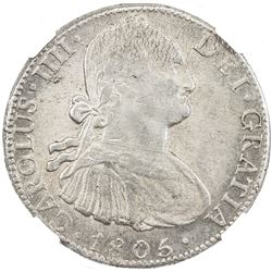 MEXICO: Carlos IV, 1788-1808, AR 8 reales, 1805-Mo. NGC AU55