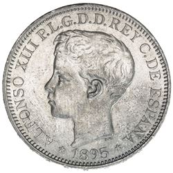 PUERTO RICO: Alfonso XIII, 1886-1898, AR peso, 1895. EF-AU
