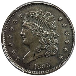 UNITED STATES: ½ cent, 1835, PCGS graded Unc Details, Classic Head, slightly hairlined, cleaned.
