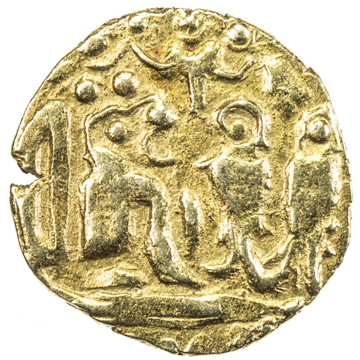 Kahavanu Raja Raja CHOLAS: Raja Raja I, 985-1014, AV 1/8 kahavanu (0.52g). VF-EF - Stephen ...