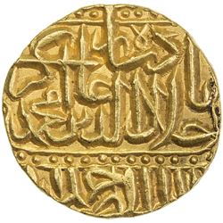 MUGHAL: Akbar I, 1556-1605, AV mohur (10.93g), Ahmadabad, AH986. UNC