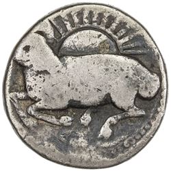 MUGHAL: Jahangir, 1605-1628, AR zodiac rupee (11.18g), Ahmadabad, AH1027 year 13. VG