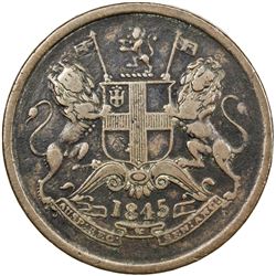 BRITISH INDIA: Victoria, Empress, 1876-1901, AE 1/2 anna, 1845. F