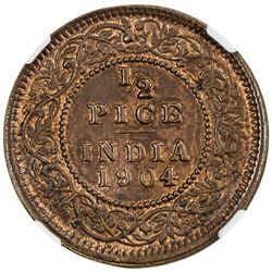 BRITISH INDIA: Edward VII, 1901-1910, 1/2 pice, 1904(c). NGC MS63