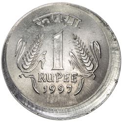 INDIA: rupee (4.86g), 1997(c), KM-92.2, Kolkata mint, reverse brockage, Unc.