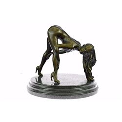 Nude Girl Bronze Sculpture on Marble Base Figurine