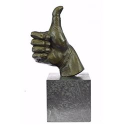 Thumbs Up Hand Bronze Sculpture on Marble base Figurine