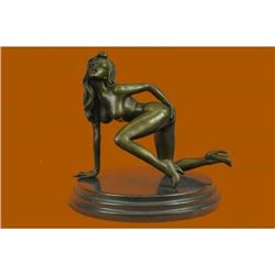 Nude Sexy Woman Bronze Sculpture on Marble Base Statue