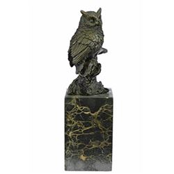 Bird Owl Bronze Sculpture on Marble Base Statue