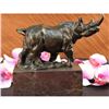 Image 1 : Rhino wildlife Bronze Sculpture on Marble base Statue