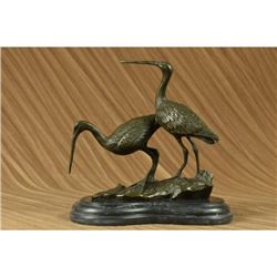 Two Wildlife Crane Cranes Pond Garden Bronze Sculpture