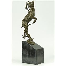 Male Deer Stag Buck Jumping Bronze Sculpture Wild Life on Mrable Base Statue