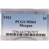 Image 3 : 1921 MORGAN SILVER DOLLAR PCGS MS64