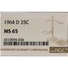 Image 3 : 1964-D WASHINGTON SILVER QUARTER NGC MS65