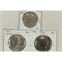 1921-S MORGAN & 1922 & 22-S PEACE SILVER DOLLARS