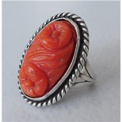 Sterling Silver & Carved Coral Ring