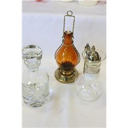 TWO DECANTERS AND CARAFFE
