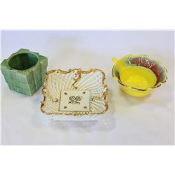 CALIFORNIA LEAF BOWL GREEN MCCOY PLANTER AND ITALIAN LATTICE DISH