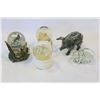 Image 1 : THREE MUSICAL GLOBES AND STONE PIG AND CRYSTAL PIG