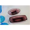 Image 2 : 15" BLUE DIAMOND LIDDED PEDESTLE MINT DISH AND TWO AMETHYST CANDY DISHES