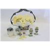 Image 1 : EGG CODDLERS SALT AND PEPPERS AND FLUTED HANDLE BASKET AS IS
