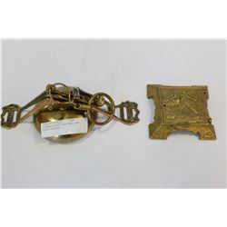 VINTAGE BRASS DOOR BELL AND BRASS ASHTRAY