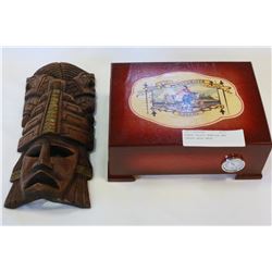 MONTE CRISTO HUMIDOR AND CARVED WOOD MASK