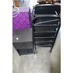 ROLLING HAIR DRESSER CART AND 1-DRAWER NIGHTSTAND