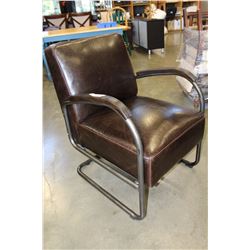 CHROME AND BROWN LEATHER ARMCHAIR