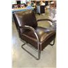 Image 1 : CHROME AND BROWN LEATHER ARMCHAIR