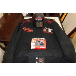 DALE EARNHARDT JACKET AND CAP AND CARDS AND FRAMED PHOTO