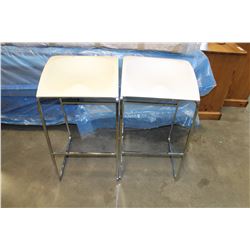 PAIR OF CHROME AND WHITE BAR STOOLS