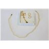 Image 1 : GREEN AND RHINESTONE NECKLACE AND EARRINGS AND PEARL NECKLACE
