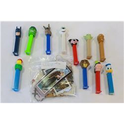 BAG OF RELIGIOUS ITEMS AND COLLECTIBLE PEZ