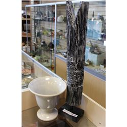 CARVED ART AND CERAMIC VASE