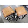 Image 3 : PAIR OF STUDDED LEATHER MAHOGANY FINISH STOOLS