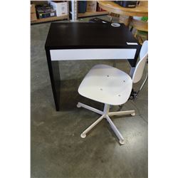 SMALL MODERN DESK AND WHITE OFFICE CHAIR